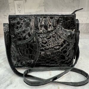 CHAOS Black Crocodile Embossed Genuine Patent Leather Shoulder/Crossbody Bag